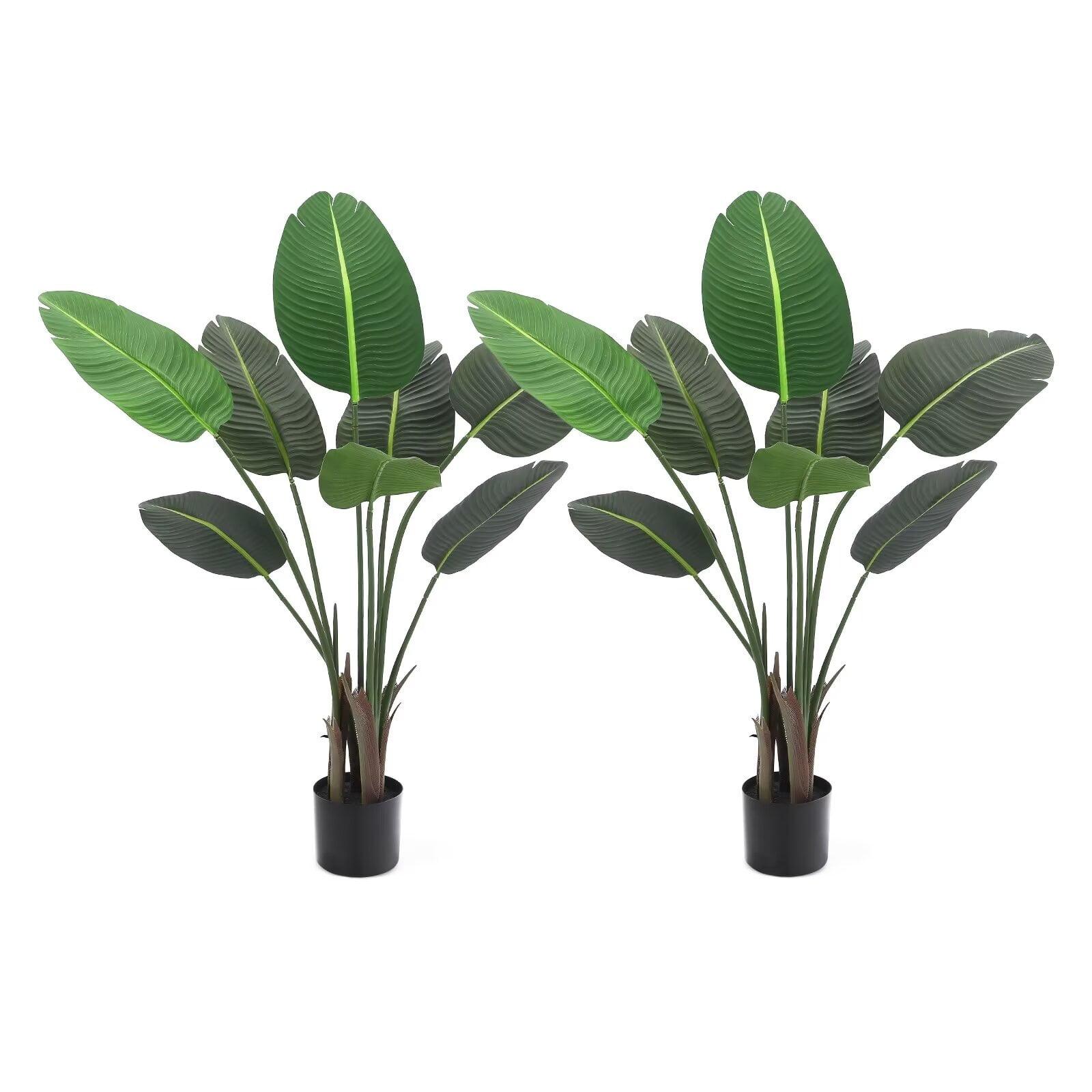 Garvee Artificial Bird of Paradise Plant 2 pcs 4 Feet (47in) Tall Fake Banana Leaf Plant for Indoors and Outdoors, Faux Palm Tree with Plastic Pot for Office and Home Decor
