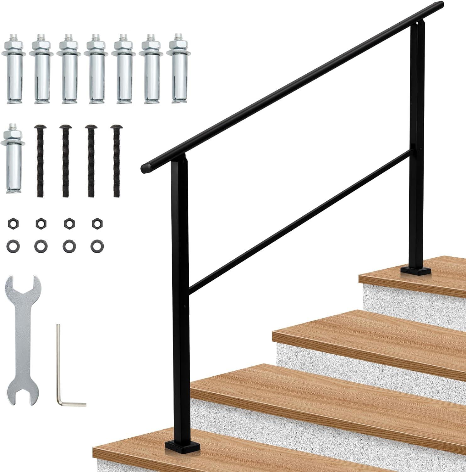 Metal Hand Rails for Outdoor Steps, Outdoor Handrail Stair Railing Kit, Exterior Hand Rails, 4 Steps