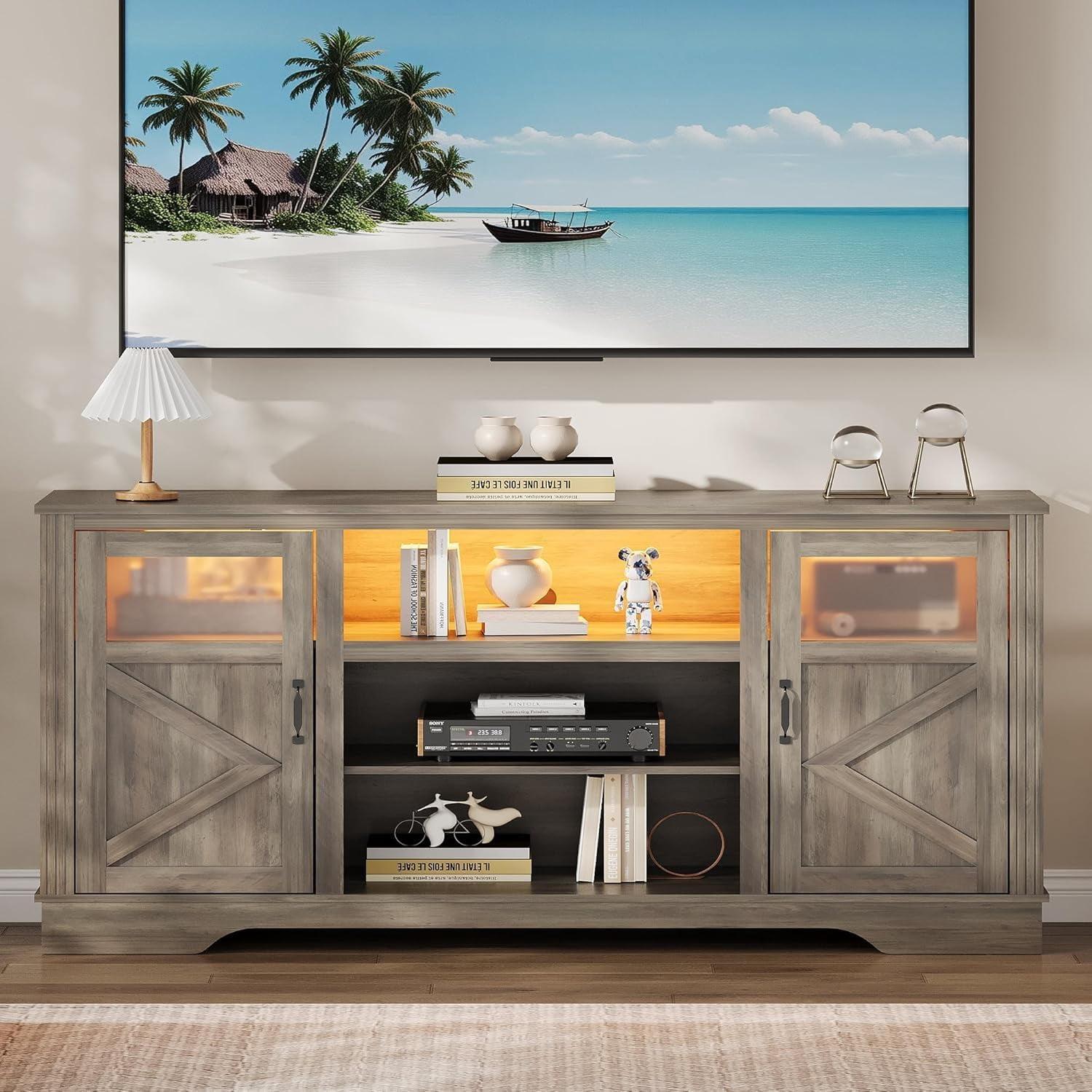 Wrought Studio™ Farmhouse TV Stand With LED Lights, Entertainment Center For 65/60/55 Inches Televisions