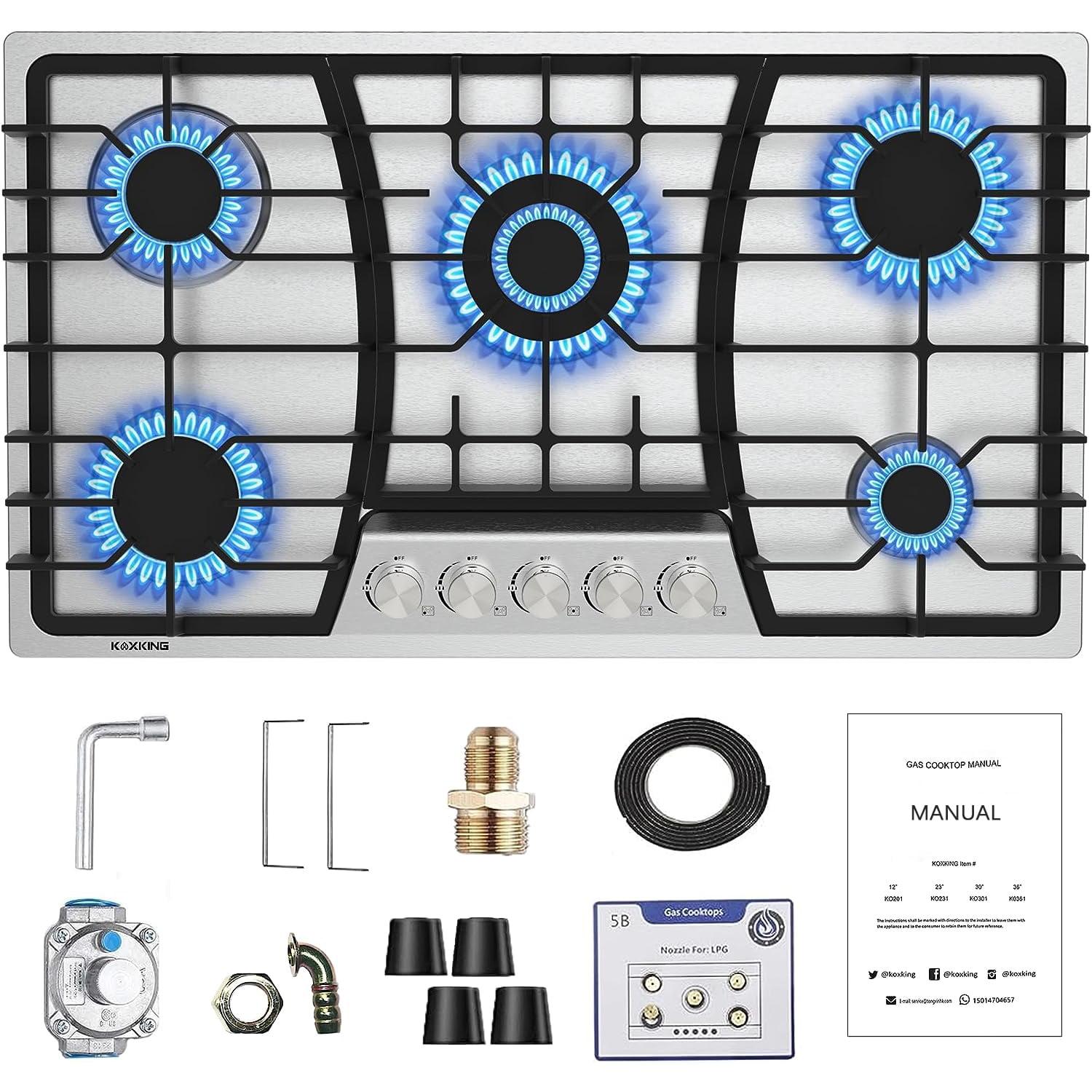 36-Inch Stainless Steel Gas Cooktop with 5 Burners