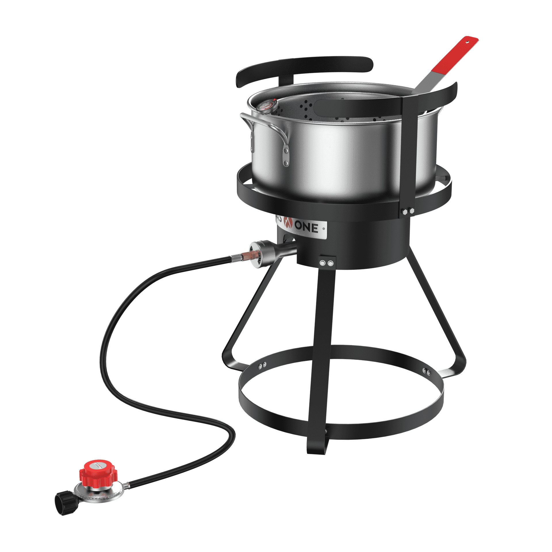 Gas One Propane Deep Fryer with 10Qt Deep Fryer Pot – High Grade Strainer Basket Aluminum Pot for Chicken Wings, Seafood Pot – Propane Burners for Outdoor Cooking Include Thermometer