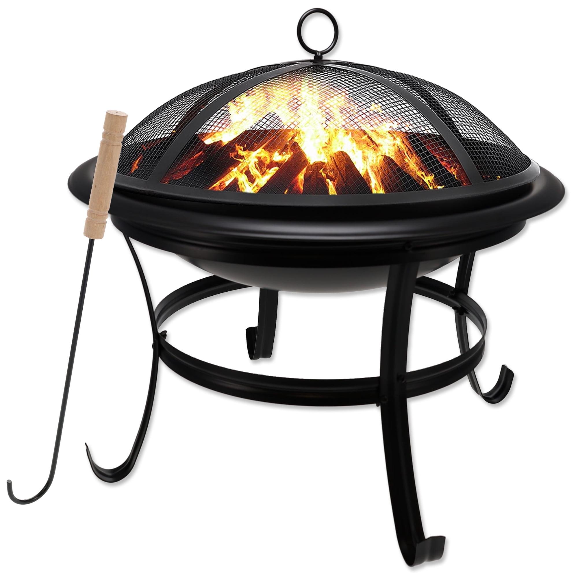 21.5" Black Alloy Steel Round Outdoor Fire Pit with Mesh Lid