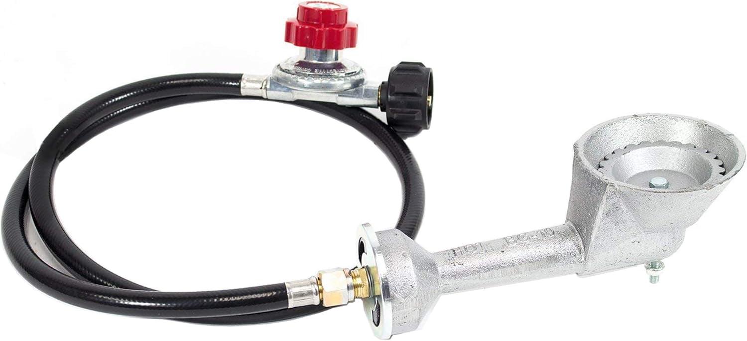 GasOne High Pressure Cast-Iron Round Burner Head with Brass Fitting O, Regulator & Hose, 50200+2109