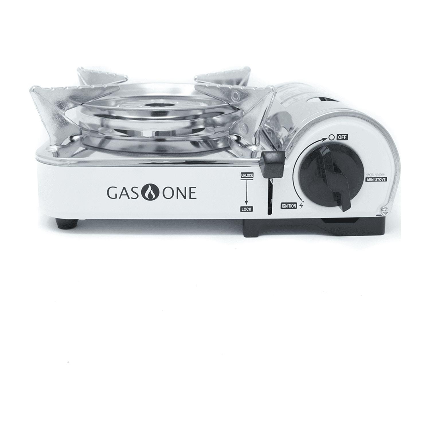 GasOne Emergency Gear Camping Mini Butane Portable Gas Stove with Carrying Case, Stainless Steel, White, GS-800