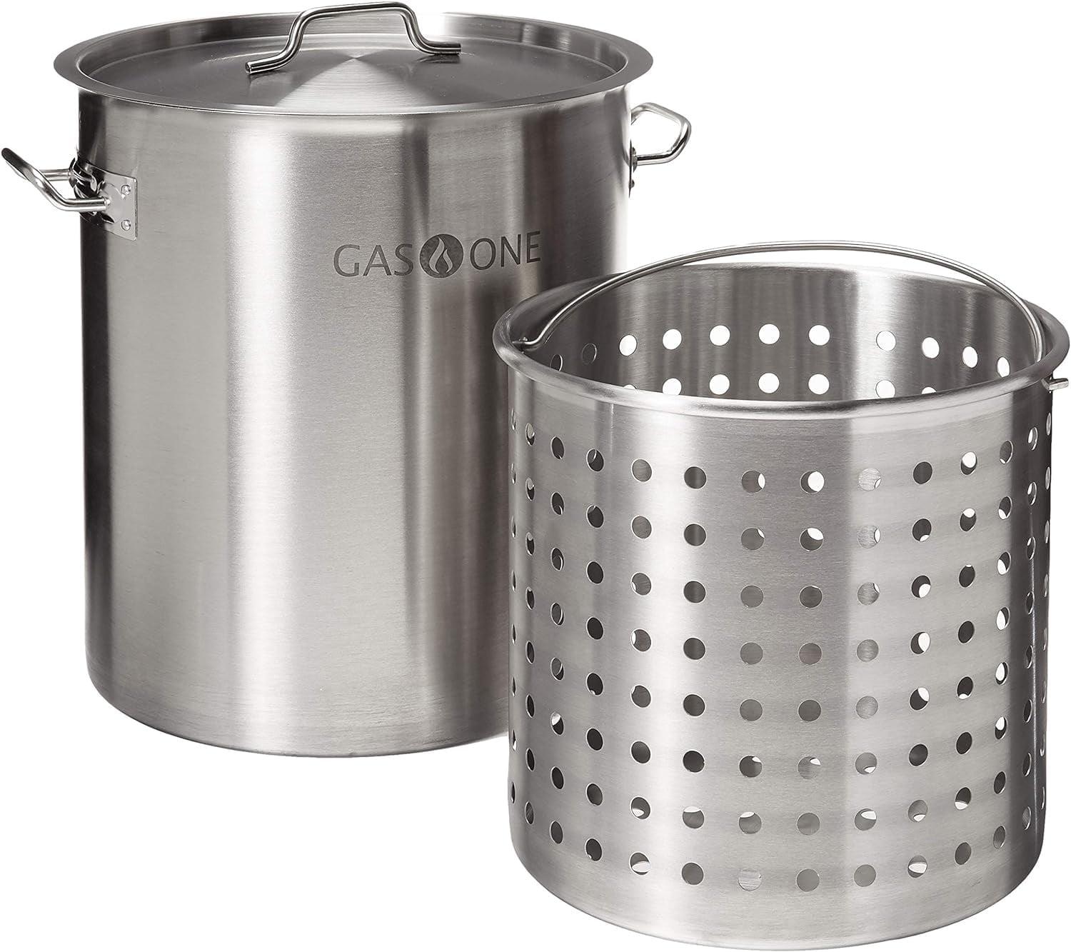 GasOne Stainless Steel Stockpot with Basket – 53qt Stock Pot with Lid and Reinforced Bottom –