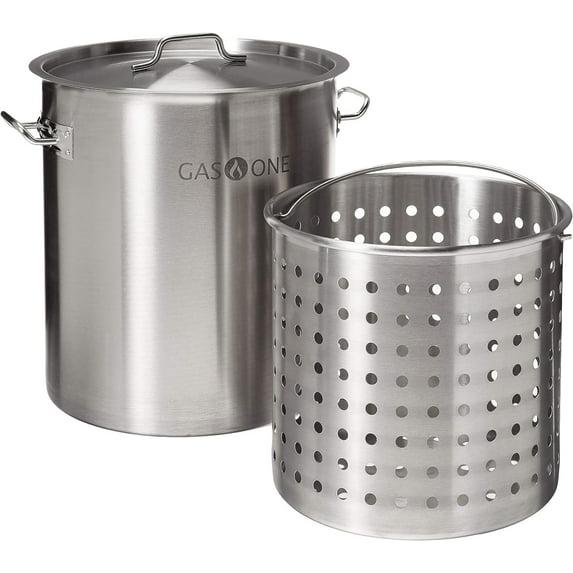 GasOne Stainless Steel Stockpot with Basket – 53qt Stock Pot with Lid and Reinforced Bottom –