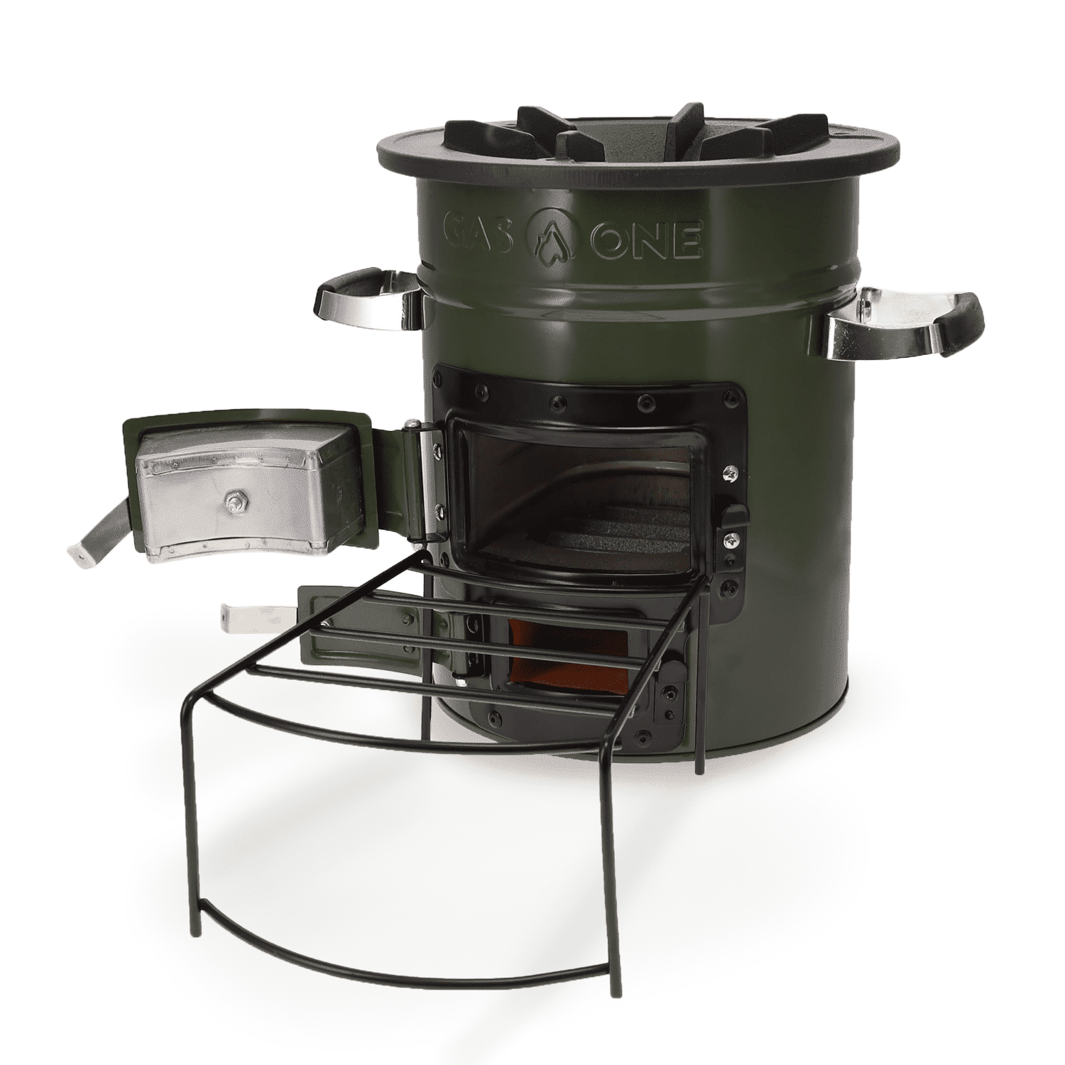 GasOne Portable Wood Burning Rocket Stove Camping for Backpacking, Hiking, RV and Survival - Insulated Barrel Stove Kit with Silicone Handles