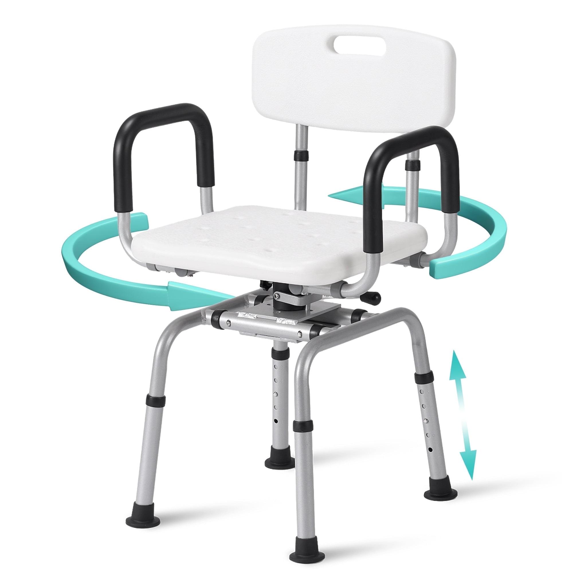 MARNUR 360 Degree Swivel Shower Chair, Adjustable Height Rotating Seat Bathtub Chair With Armrests And Back, White DR3194