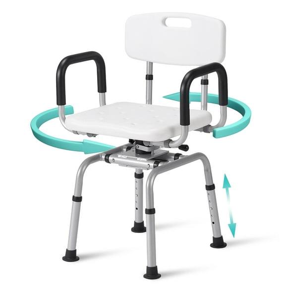MARNUR 360 Degree Swivel Shower Chair, Adjustable Height Rotating Seat Bathtub Chair With Armrests And Back, White DR3194