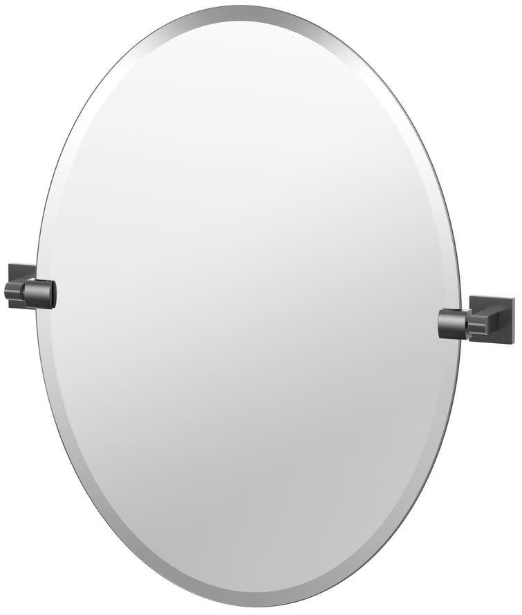 Matte Black Frameless Oval Wall Mirror with Metal Brackets