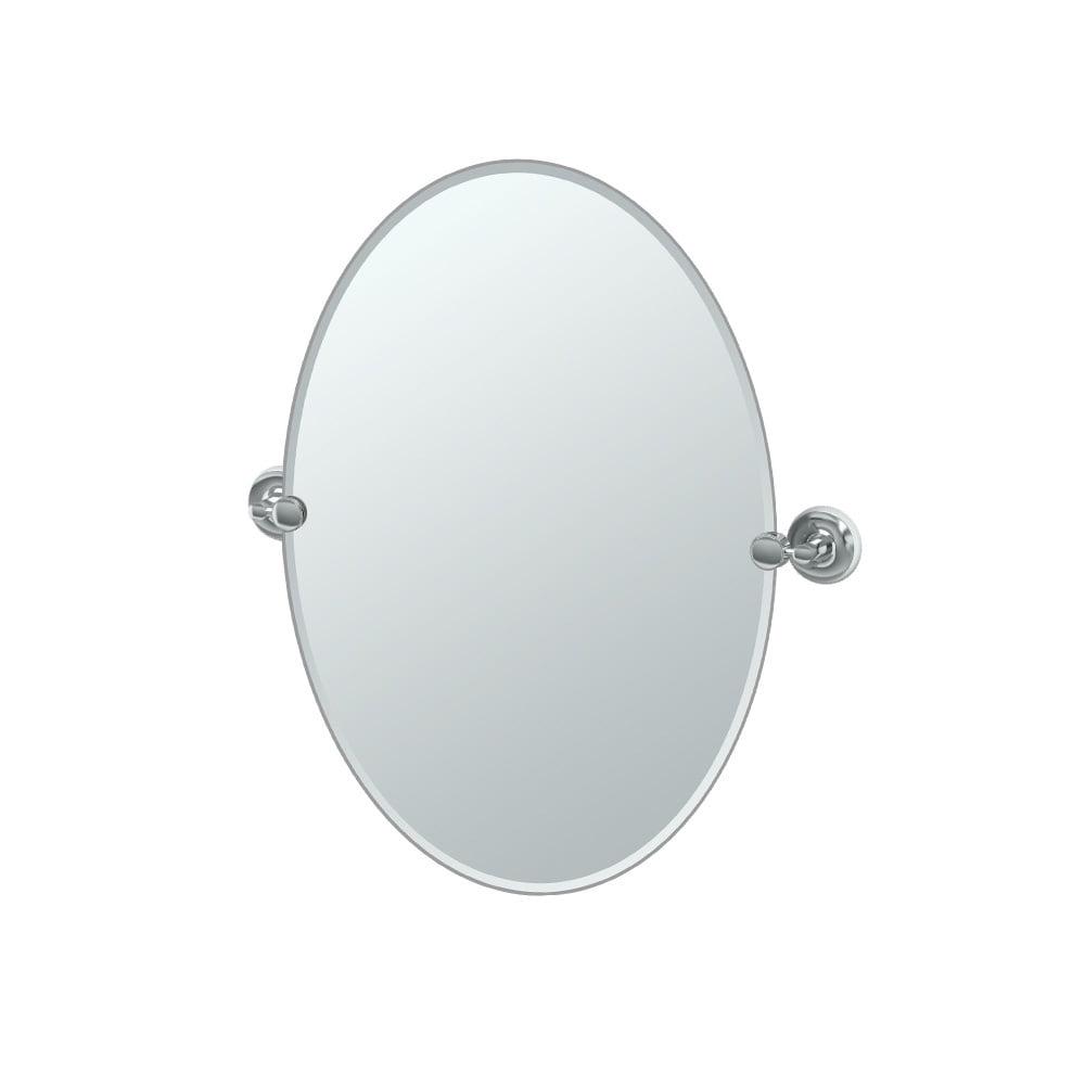 Designer II Frameless Wall Mounted Oval Bathroom Vanity Mirror | Pivoting and Beveled Wall Mirror