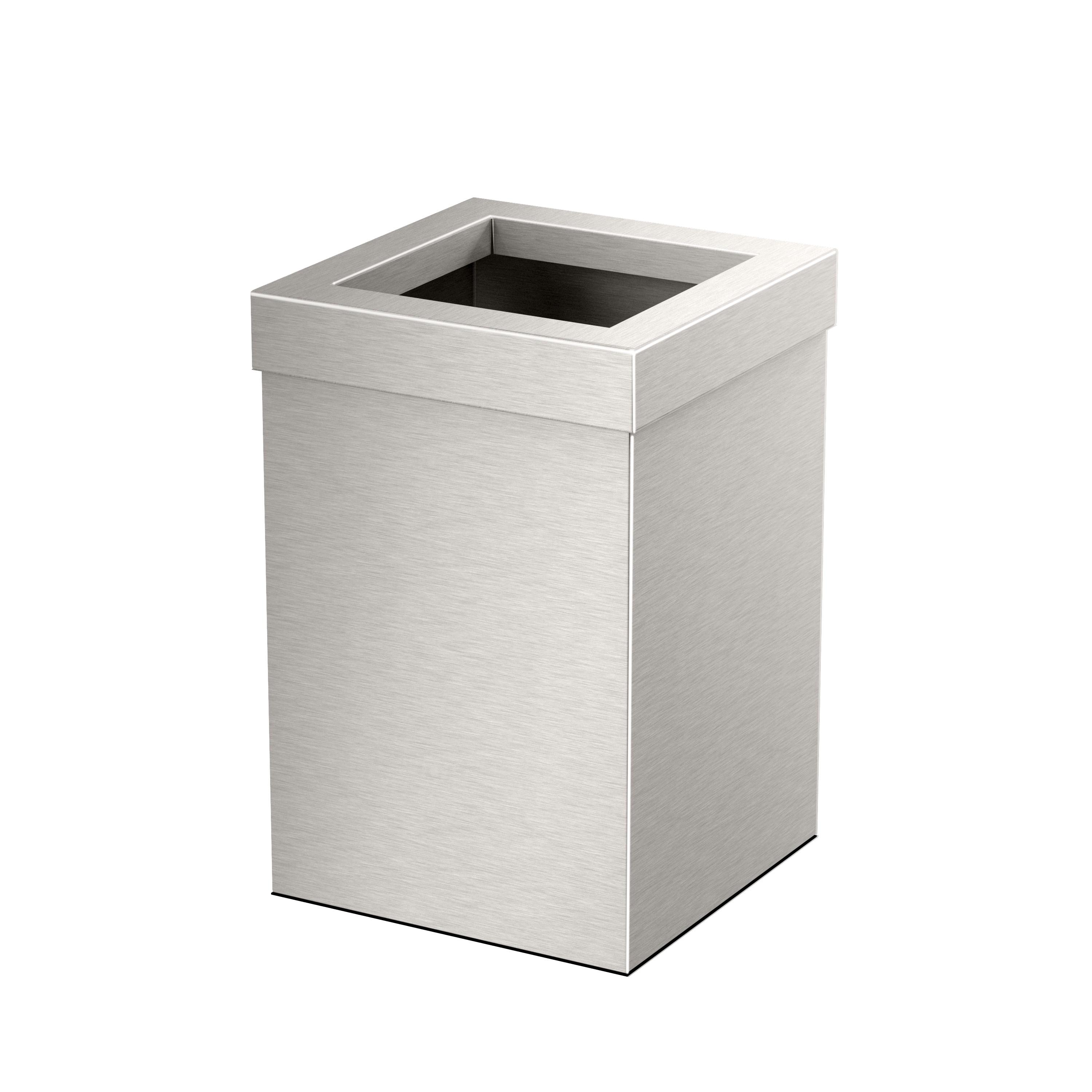 Elevate Stainless Steel 3-Gallon Wastebasket with Open Removable Lid |SquareOpen Top Trash Can with Padded Base