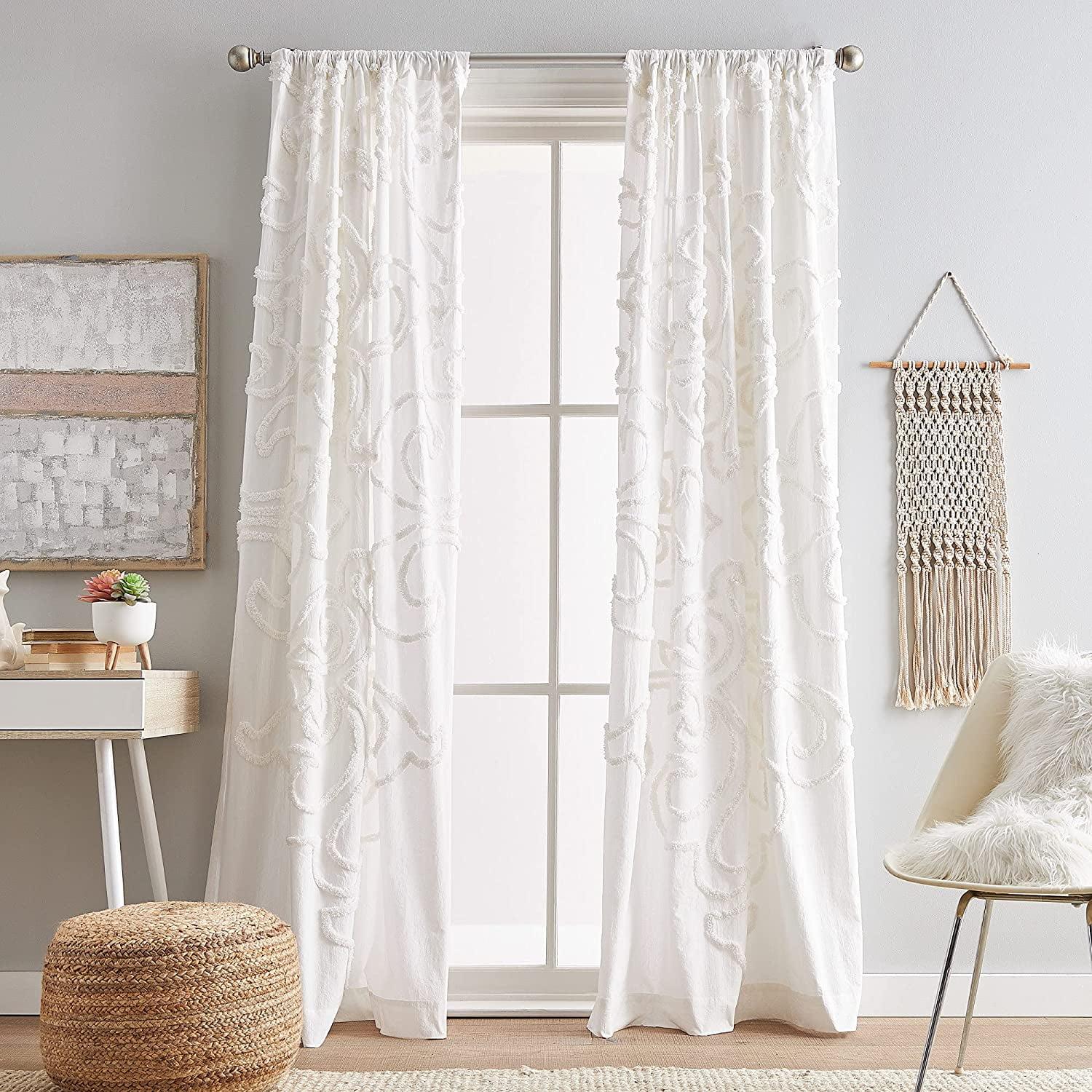 White Cotton Rod Pocket Light-Filtering Curtain Pair, 95"