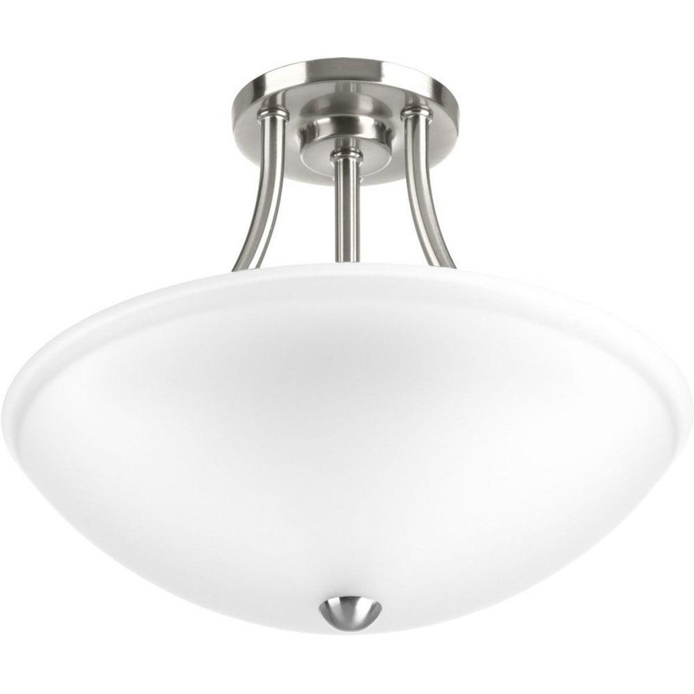 Progress Lighting Gather 1-Light LED Semi-Flush/Convertible Fixture in Brushed Nickel with Etched Glass Shade