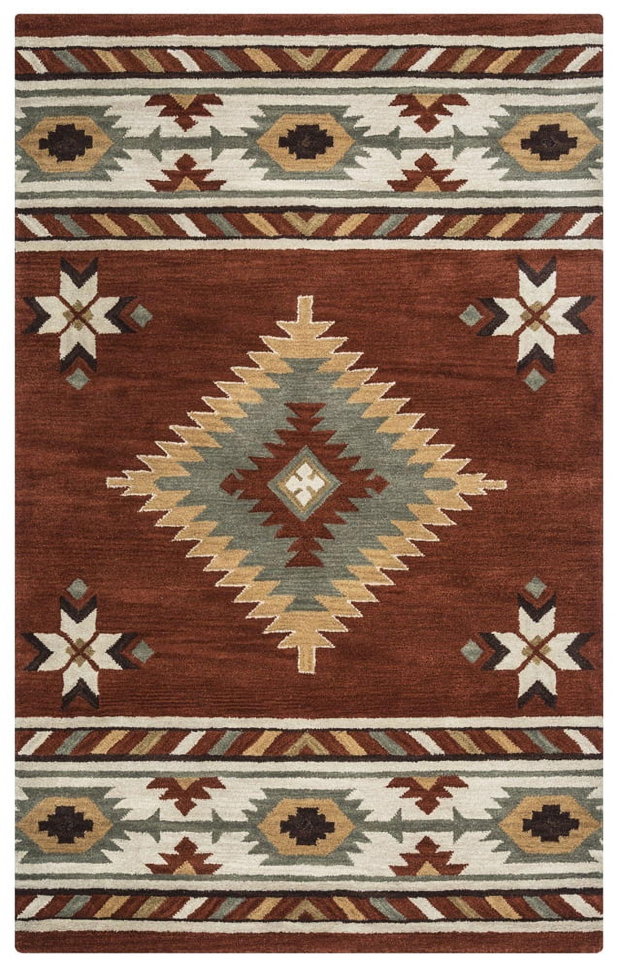 Hand-Tufted Southwestern Round Wool Rug in Rich Red