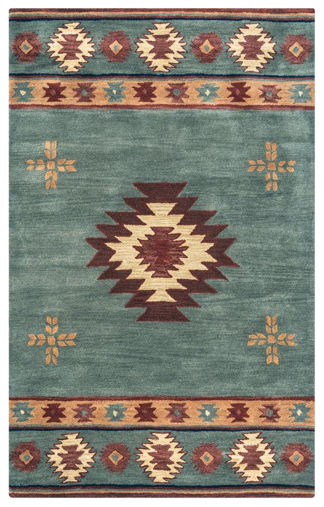 Blue Hand-Tufted Wool Southwestern Area Rug, 2' 6" x 8'