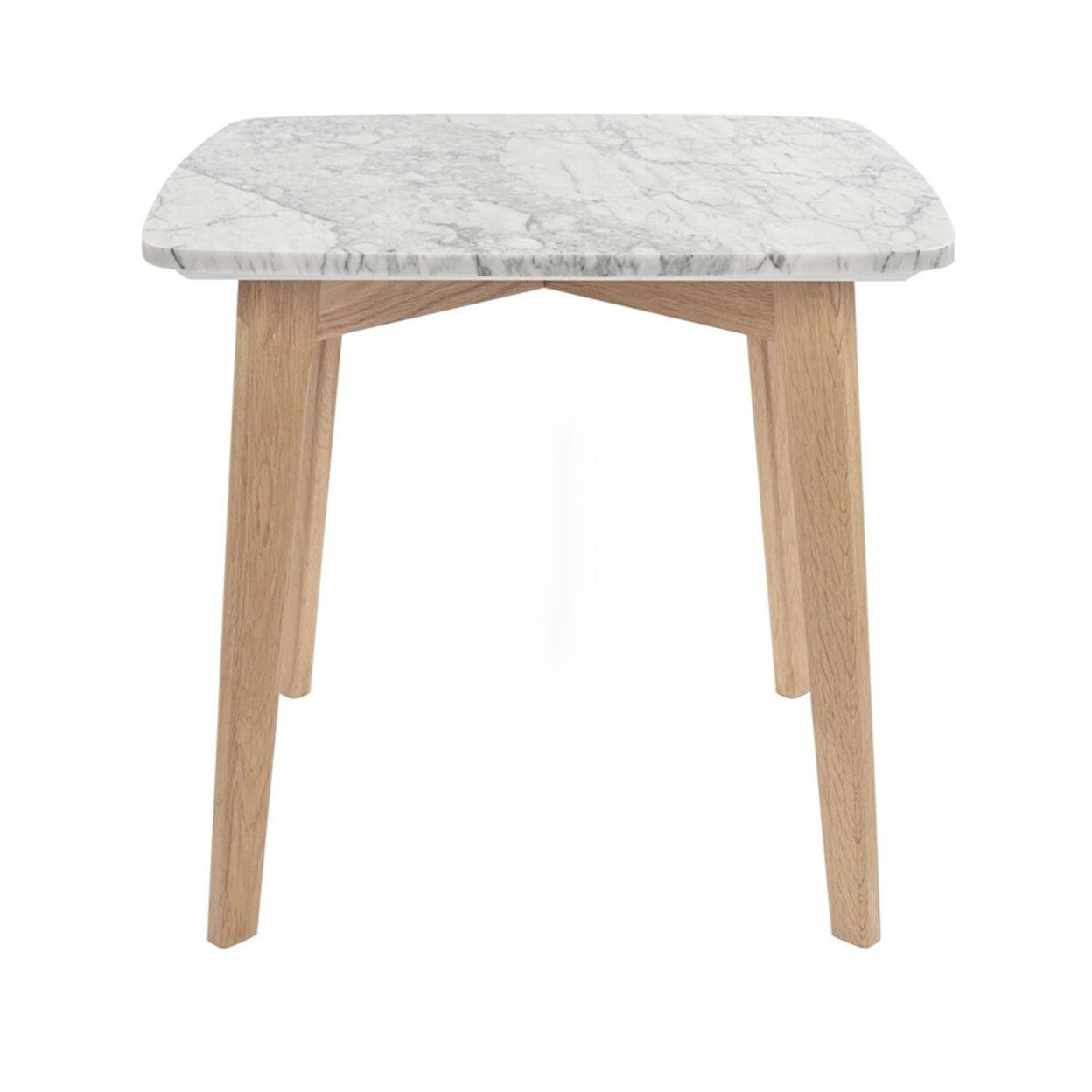 Gavia 20" Square Italian Carrara White Marble Side Table with Oak Legs