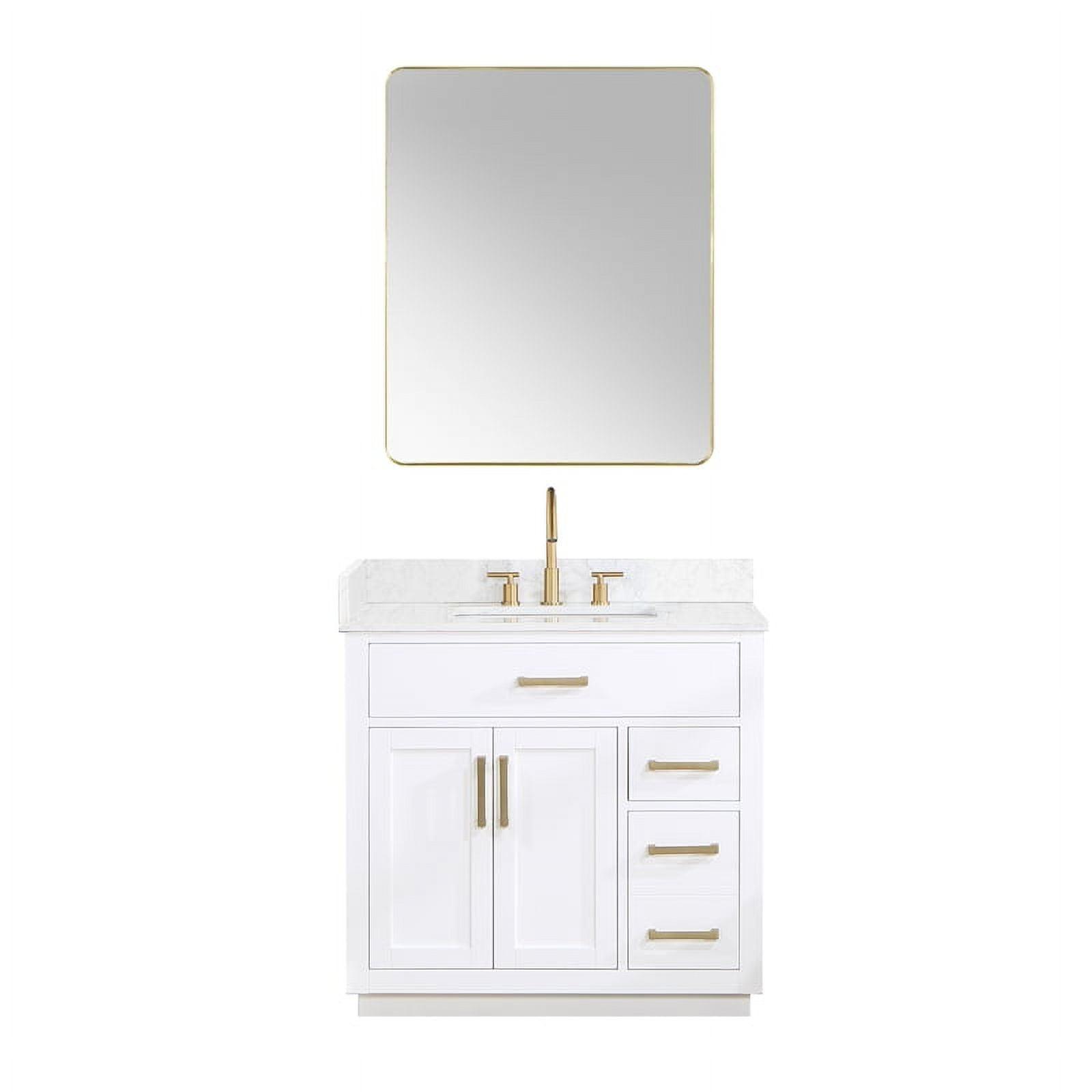 Gavino 36" Wood Vanity in White with Grain White Composite Stone Top and Mirror