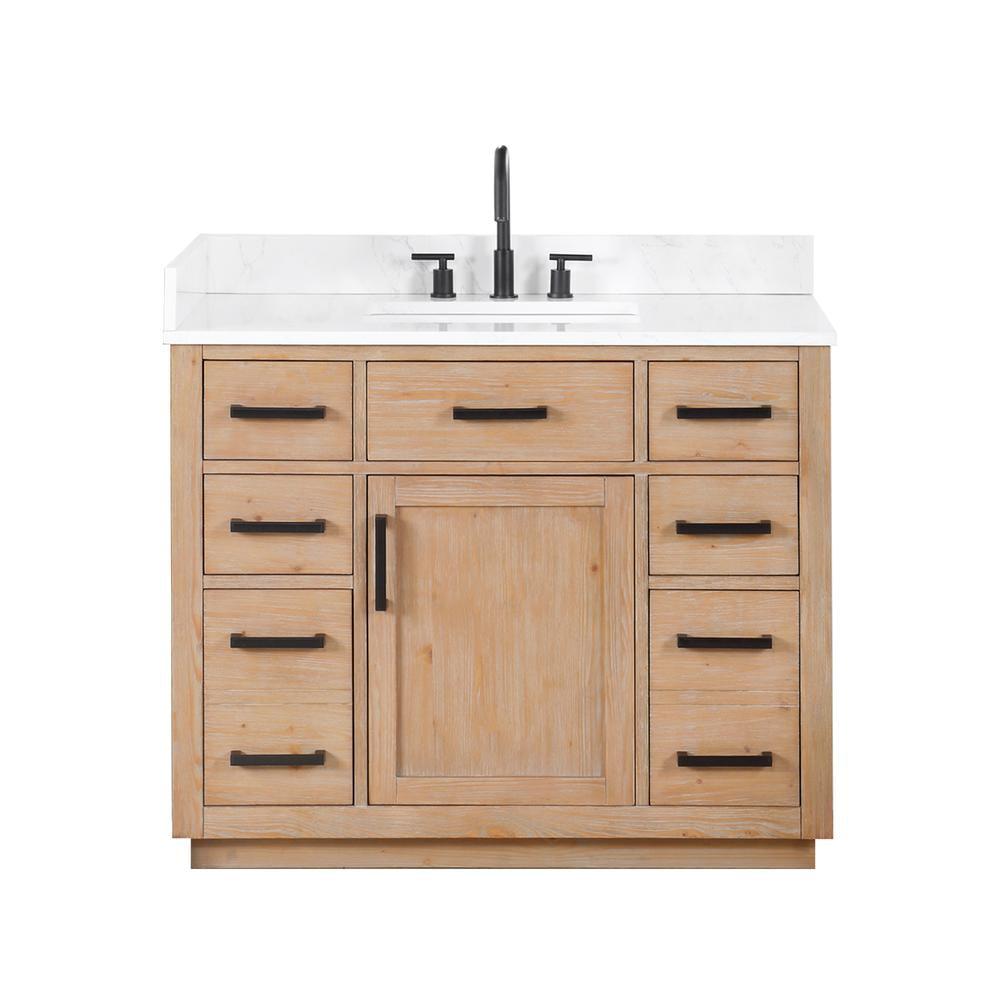 Gavino 42" Wood Vanity in Light Brown with Composite Stone Top no Mirror