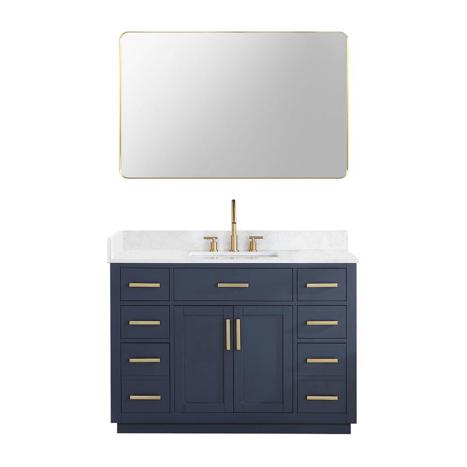 Gavino 48" Wood Vanity in Royal Blue with Composite Stone Top and Mirror