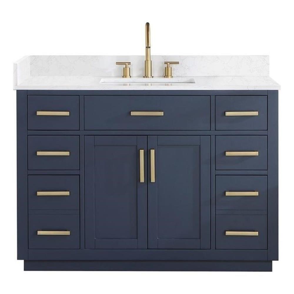 Royal Blue Single Bathroom Vanity with White Stone Countertop