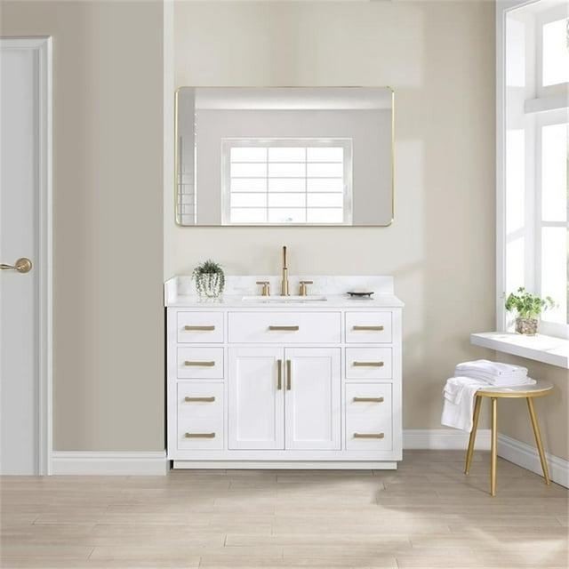 Gavino 48" Wood Vanity in White with Grain White Composite Stone Top and Mirror