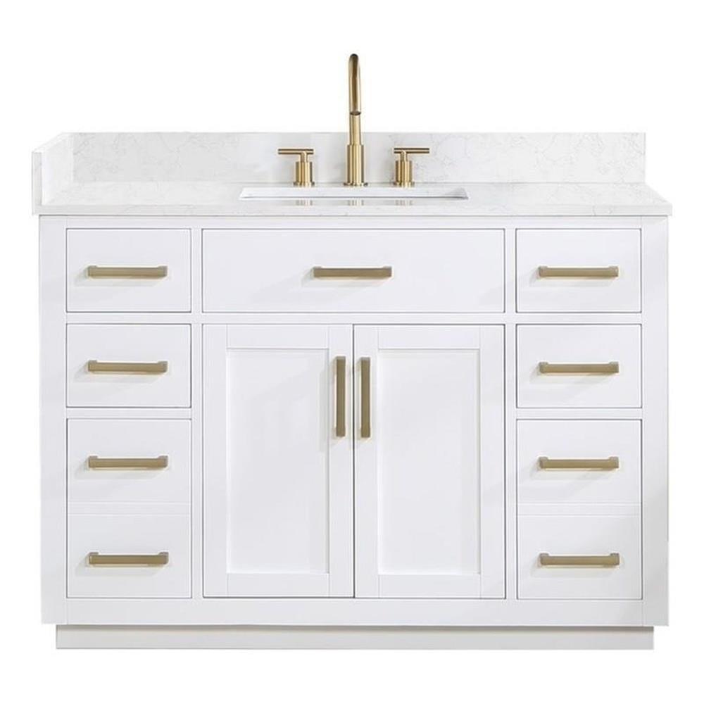 Gavino 48" Wood Vanity in White with Grain White Composite Stone Top no Mirror