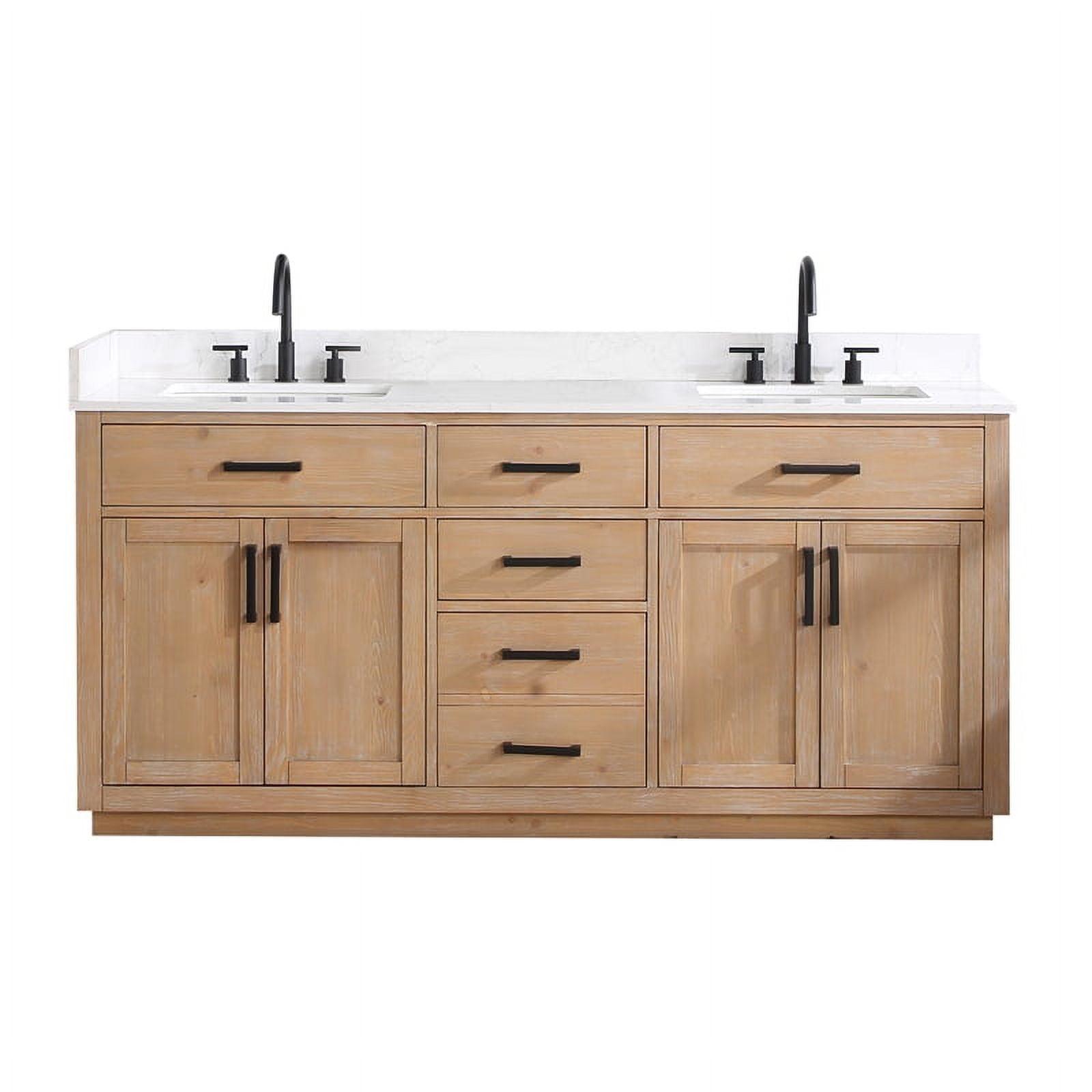 Gavino 72" Wood Vanity in Light Brown with Composite Stone Top no Mirror