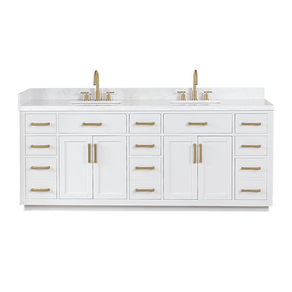 Gavino 84" White Wood Vanity with Composite Stone Top