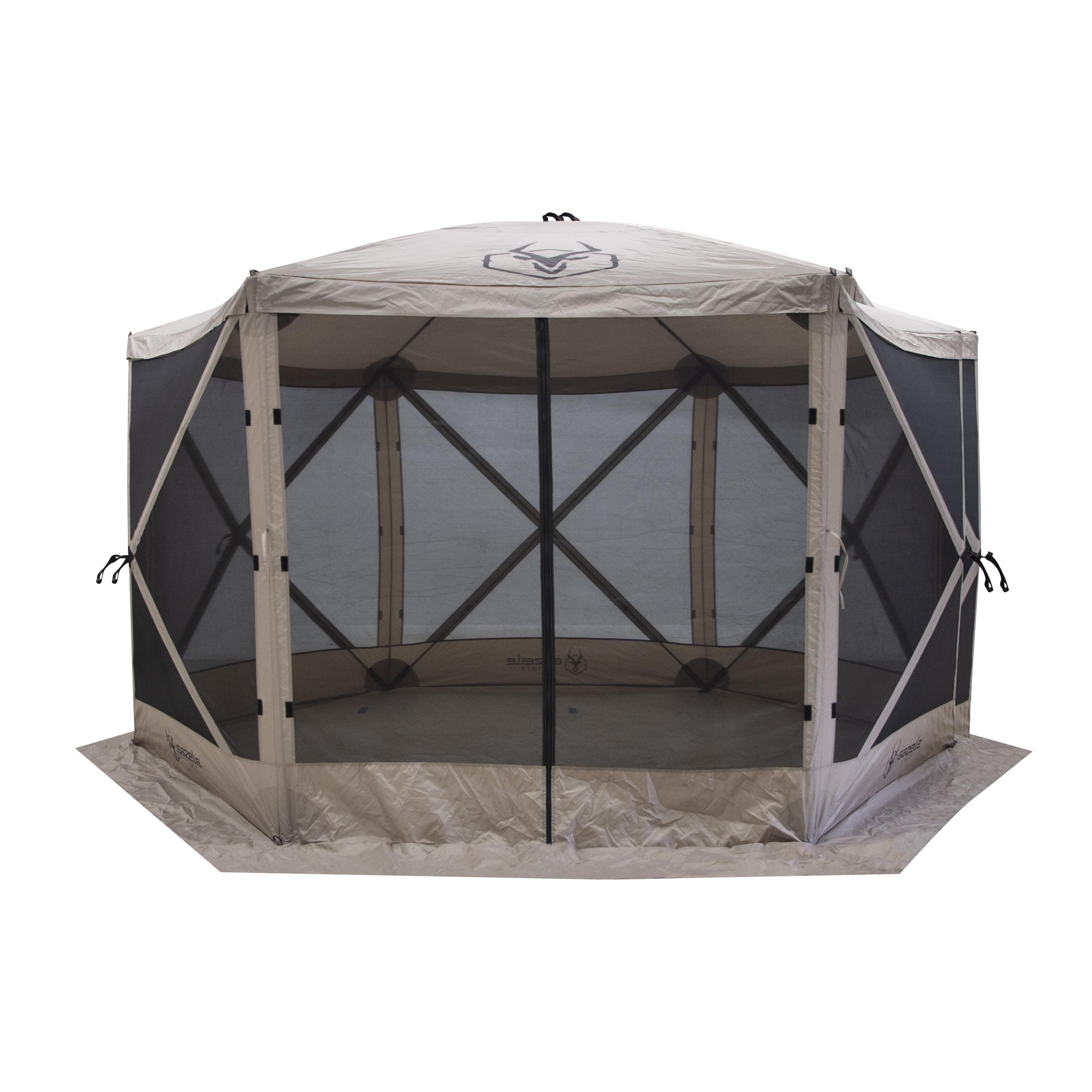 Gazelle Tents G6 8 Person 12 by 12 Pop Up 6 Sided Portable Hub Outdoor Gazebo Screen Canopy Tent with Large Main Door and Screens, Desert Sand