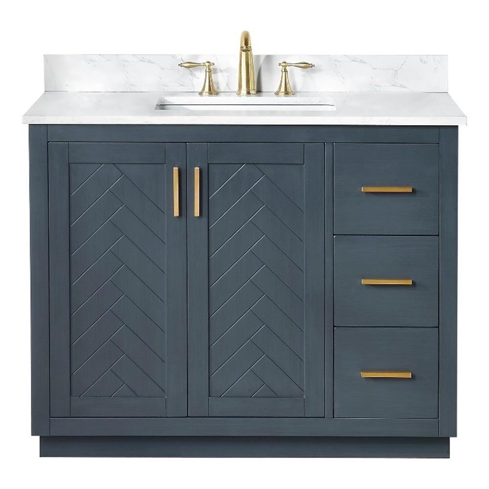 Gazsi 42" Charcoal Blue Wood Vanity with Composite Stone Top