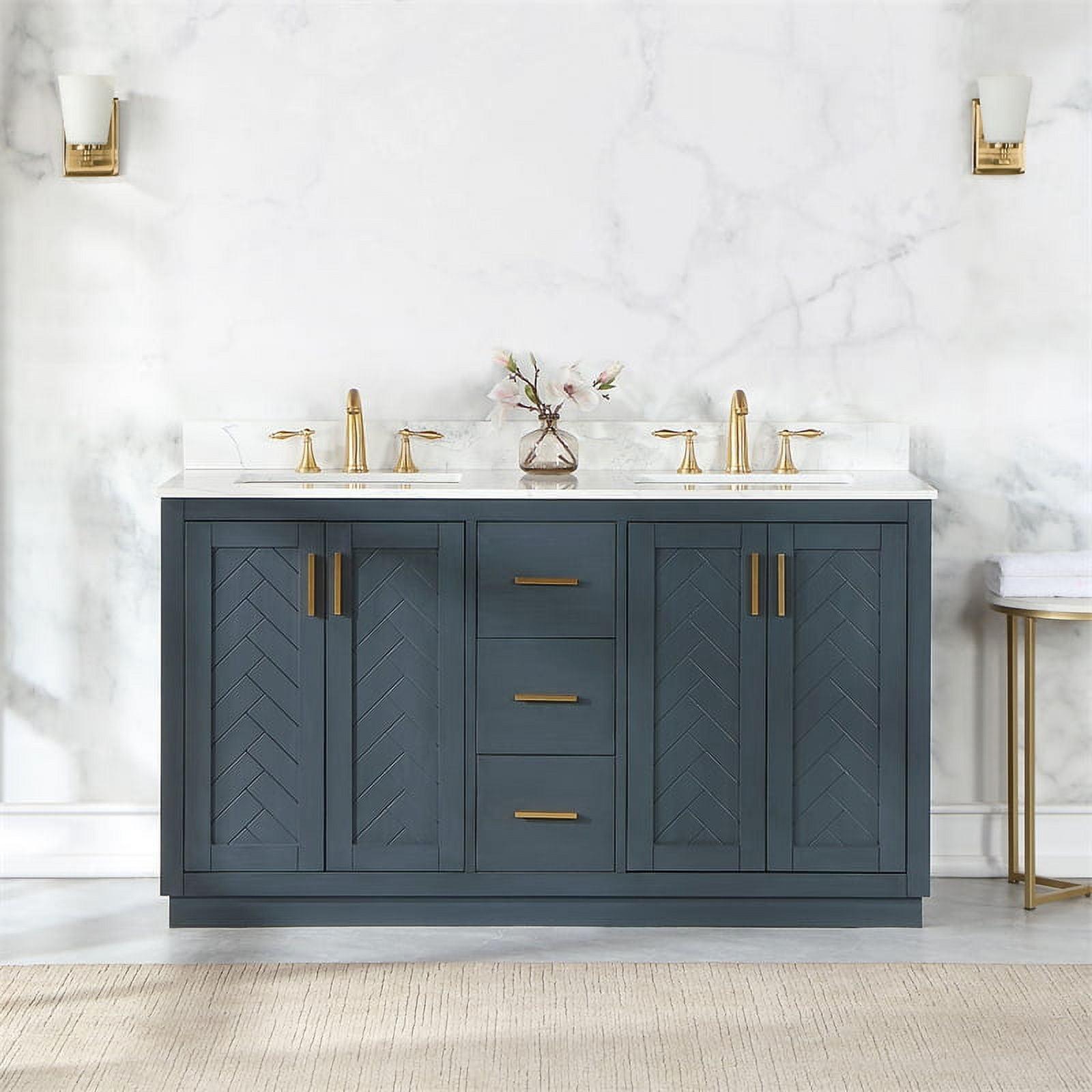 Gazsi 60" Classic Blue Double Bathroom Vanity with Composite Stone Countertop