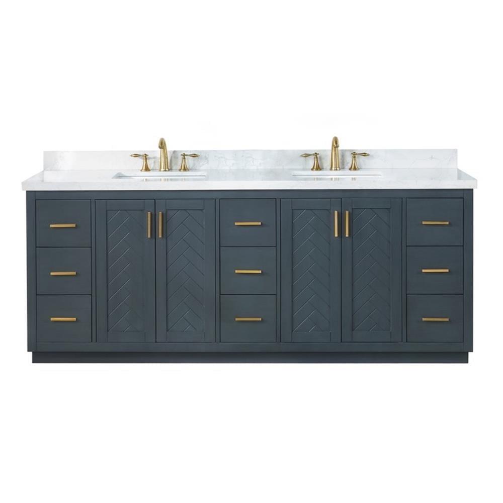 Gazsi 84" Charcoal Blue Wood Vanity with Composite Stone Top