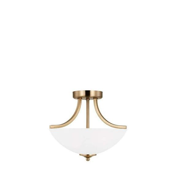 Geary 2-Light Satin Brass Dual Semi-Flush Mount Convertible Pendant with Satin Etched Glass Shade