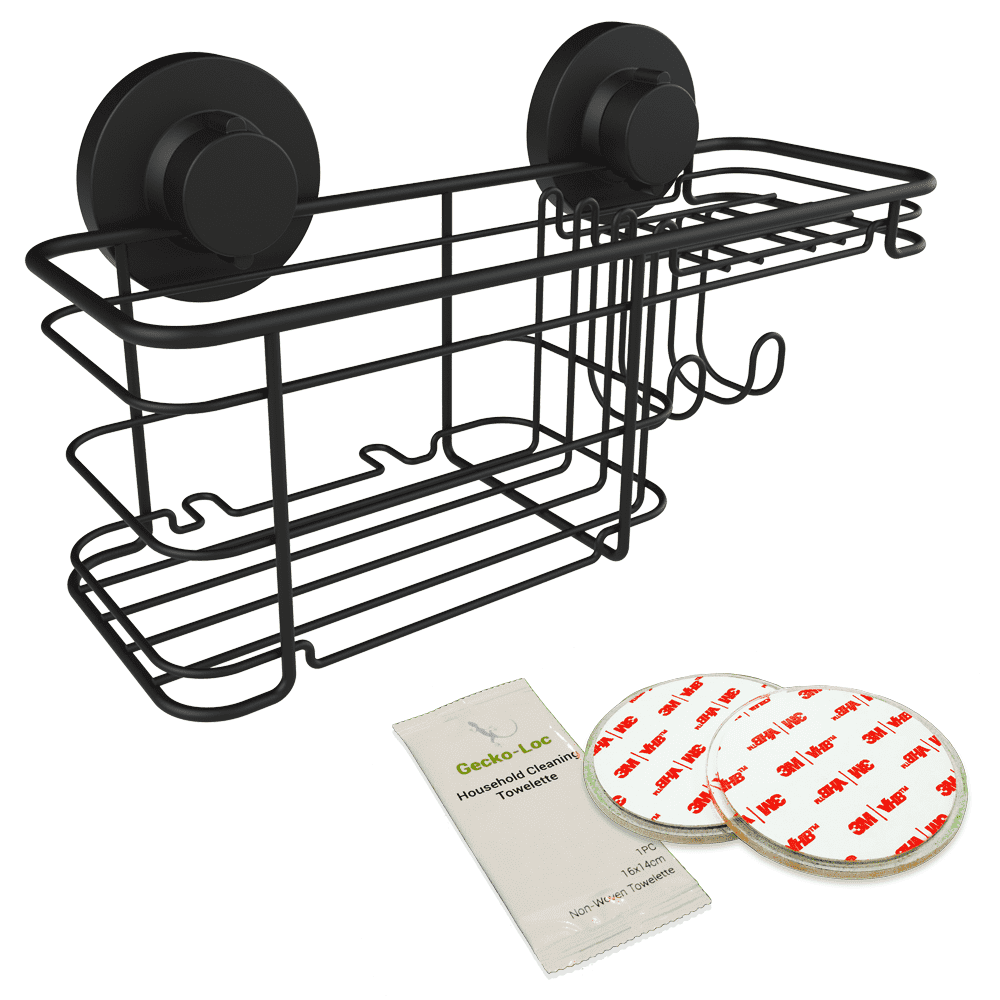 Black Powder Coated Metal Suction Mount Shower Caddy