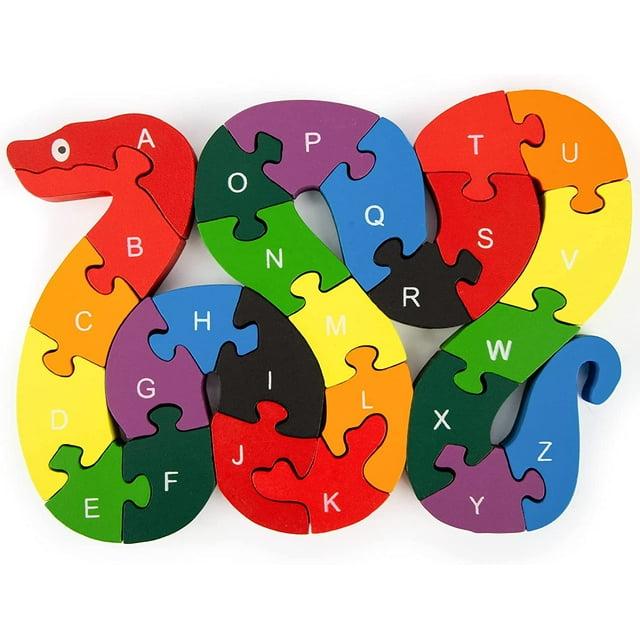 TAZEMAT Alphabet Jigsaw Snake Puzzle Building Blocks Animal Wooden Puzzle Wooden Snake Letters Numbers Block Toys for Children’s Toys