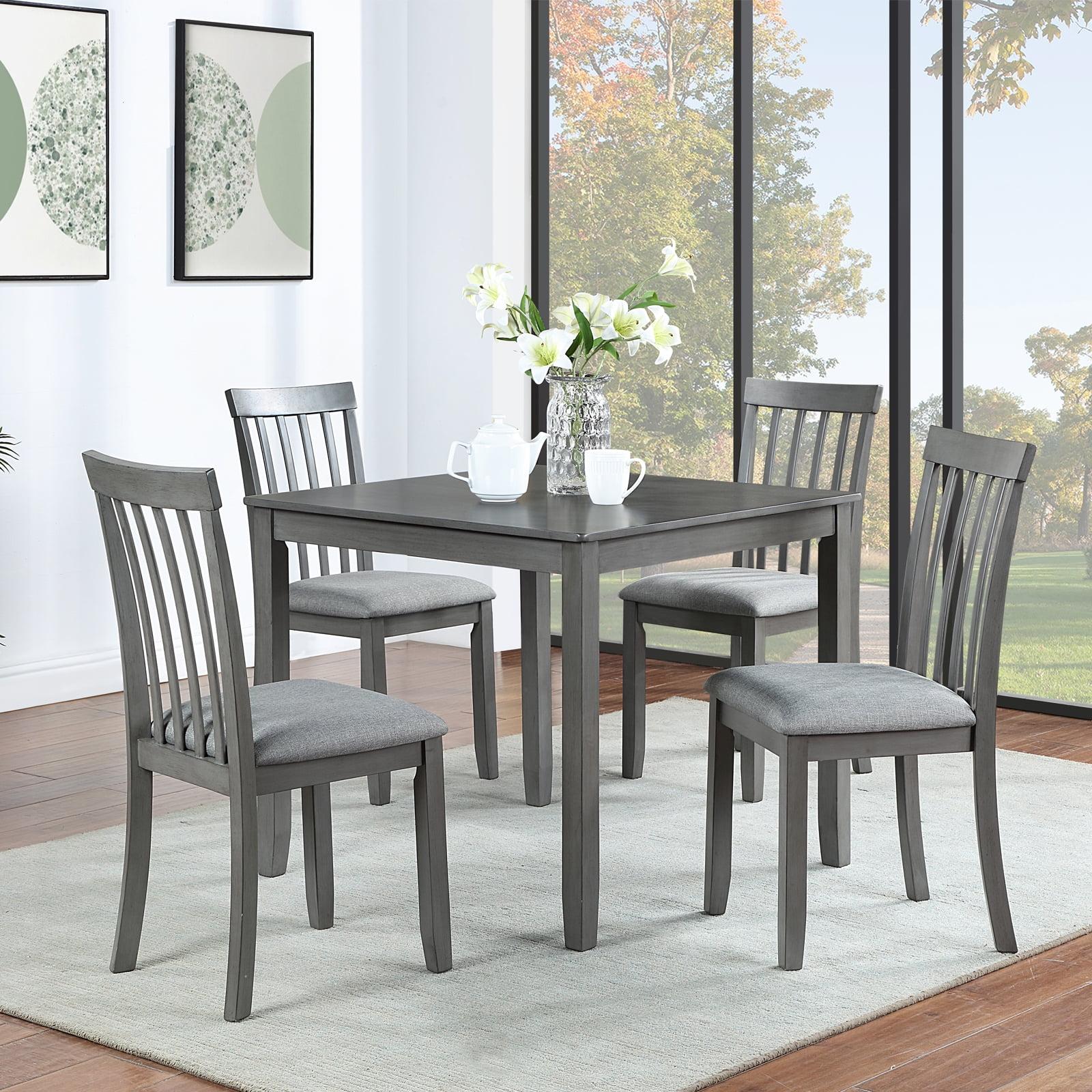 Gray Square Wooden Dining Table Set with Upholstered Chairs