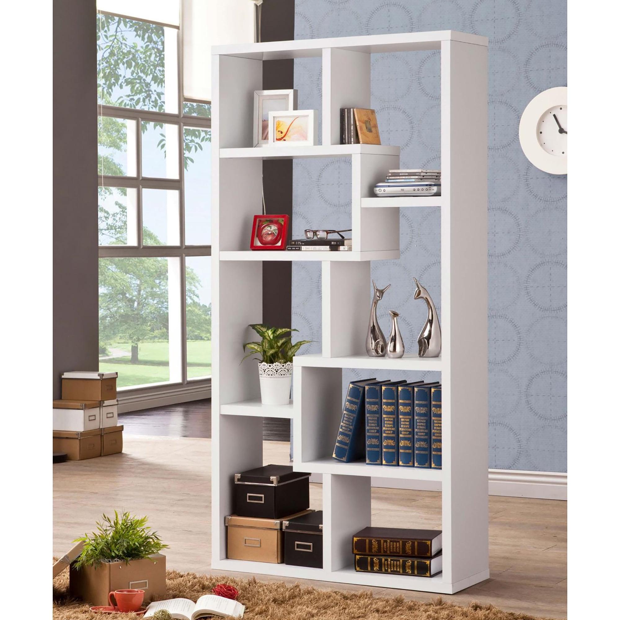 White Geometric 8-Shelf MDF Bookcase