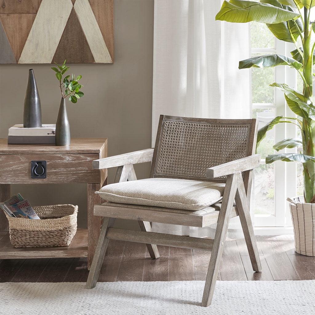 Gray Aged Oak and Rattan Accent Chair with Foam Cushion