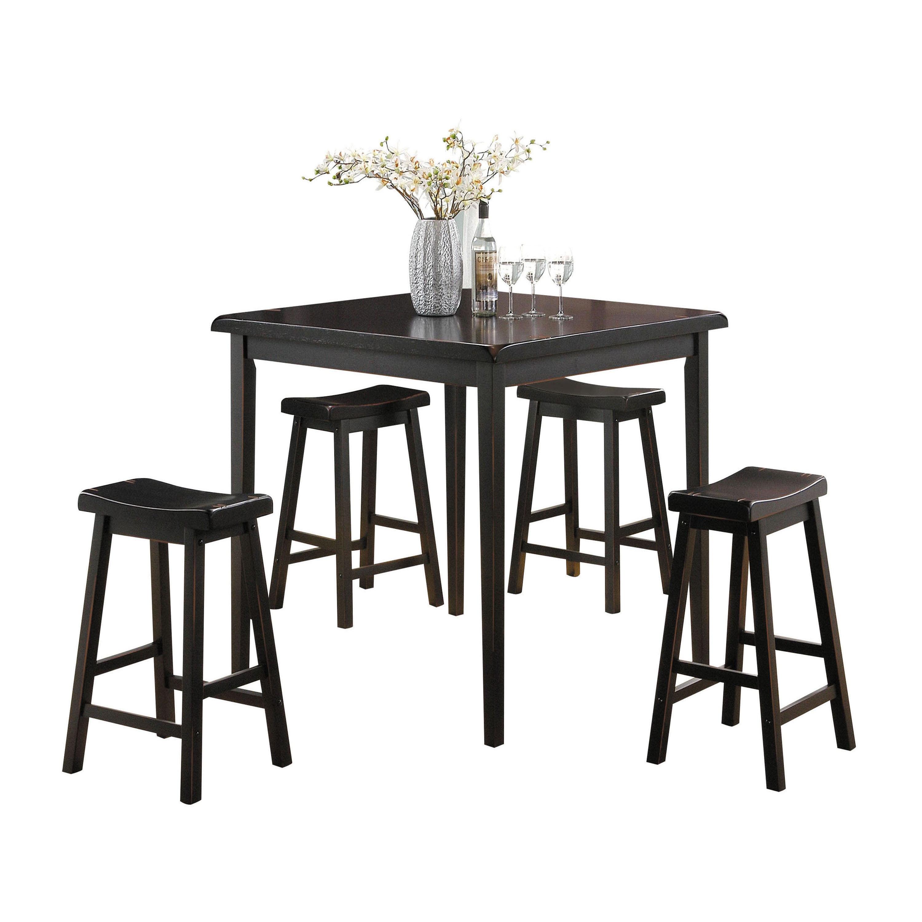 Black Wood 5-Piece Counter Height Dining Set with Saddle Stools