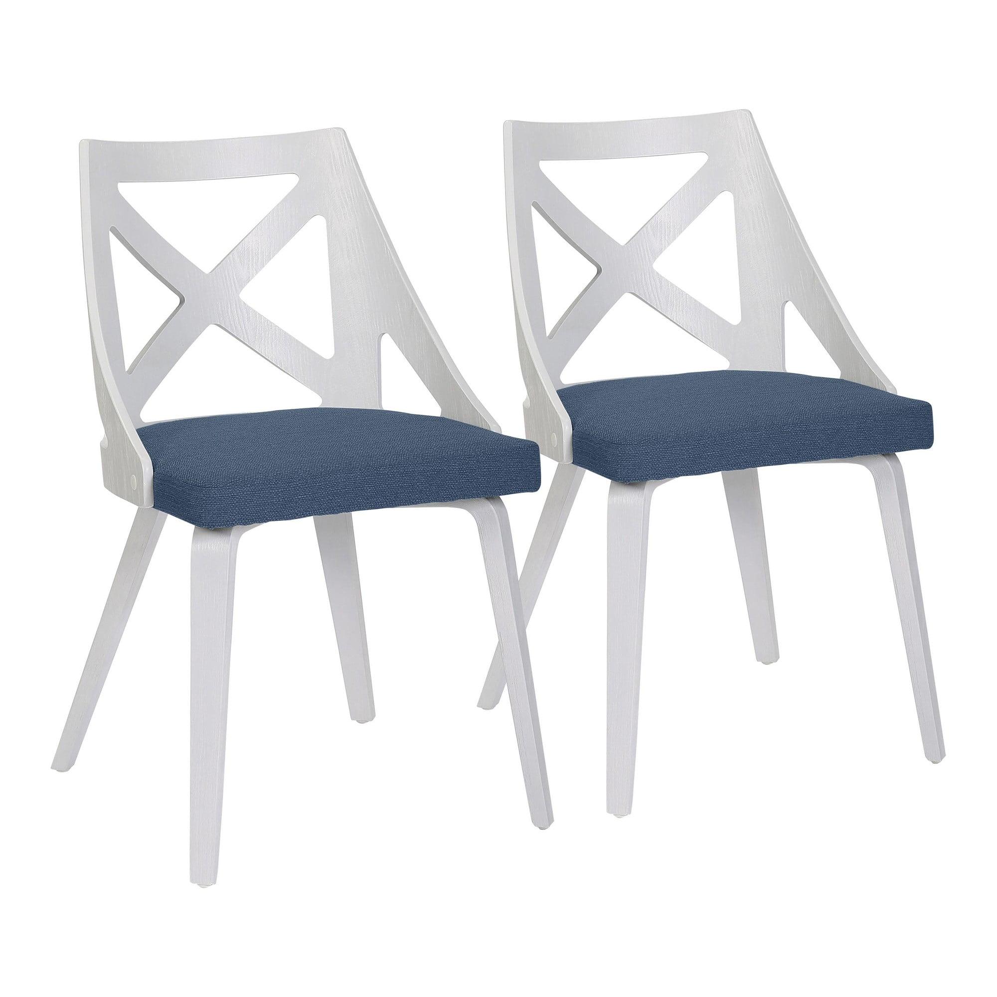 The Gray Barn  Charlotte Farmhouse Chair - Set of 2 Blue Fabric/White Textured Wood White Finish