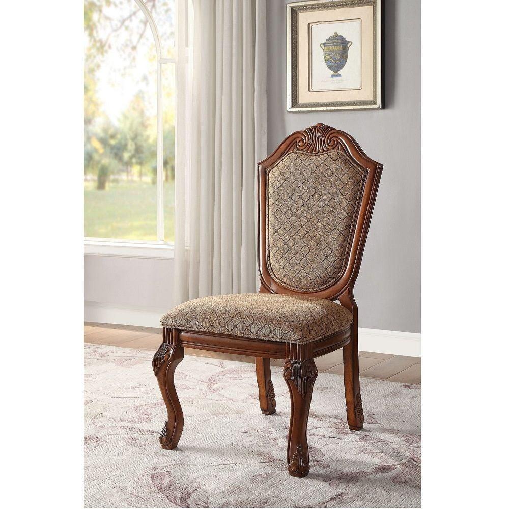 ACME Chateau De Ville Side Chair (Set-2), Fabric & Cherry