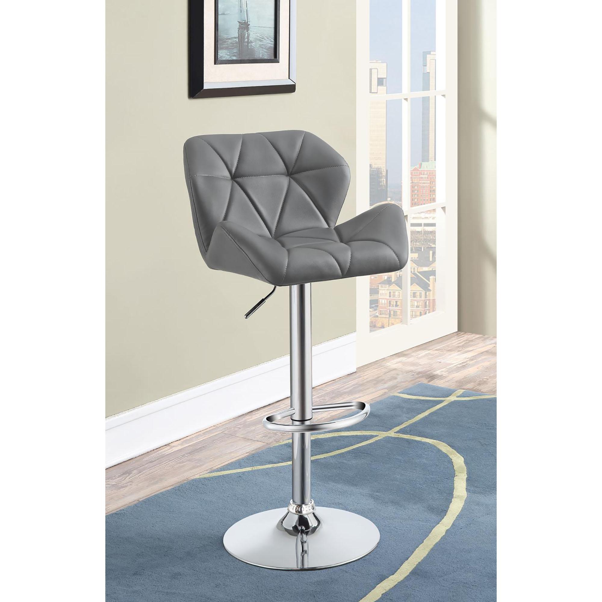 Grey Adjustable Bar Stool with Chrome Base, Set of 2