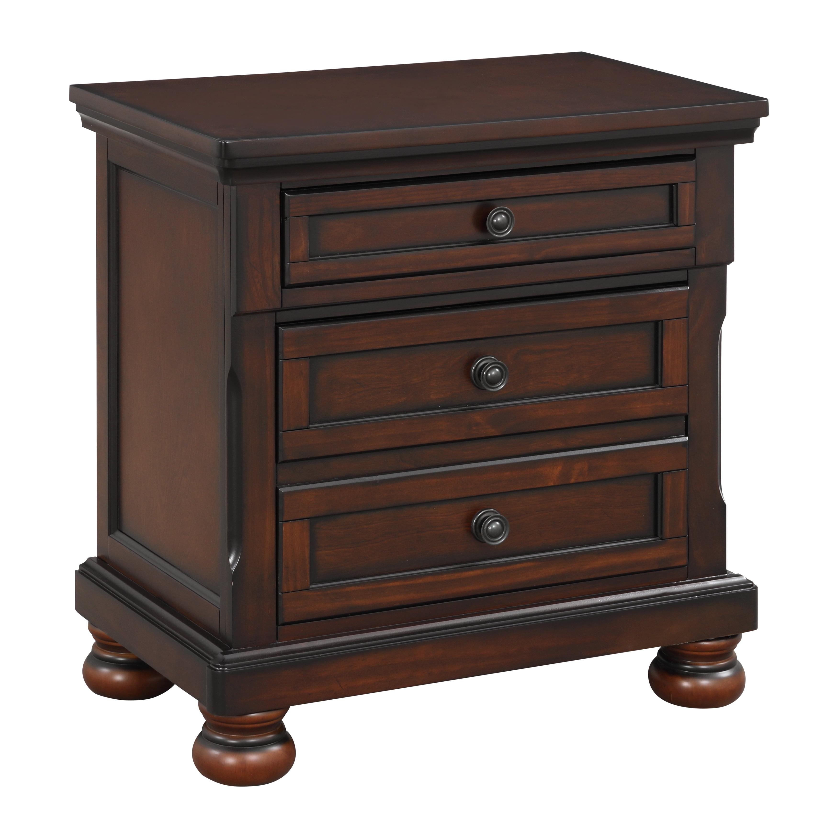 Pemberly Row 3-Drawers Traditional Wood Nightstand in Brown Cherry