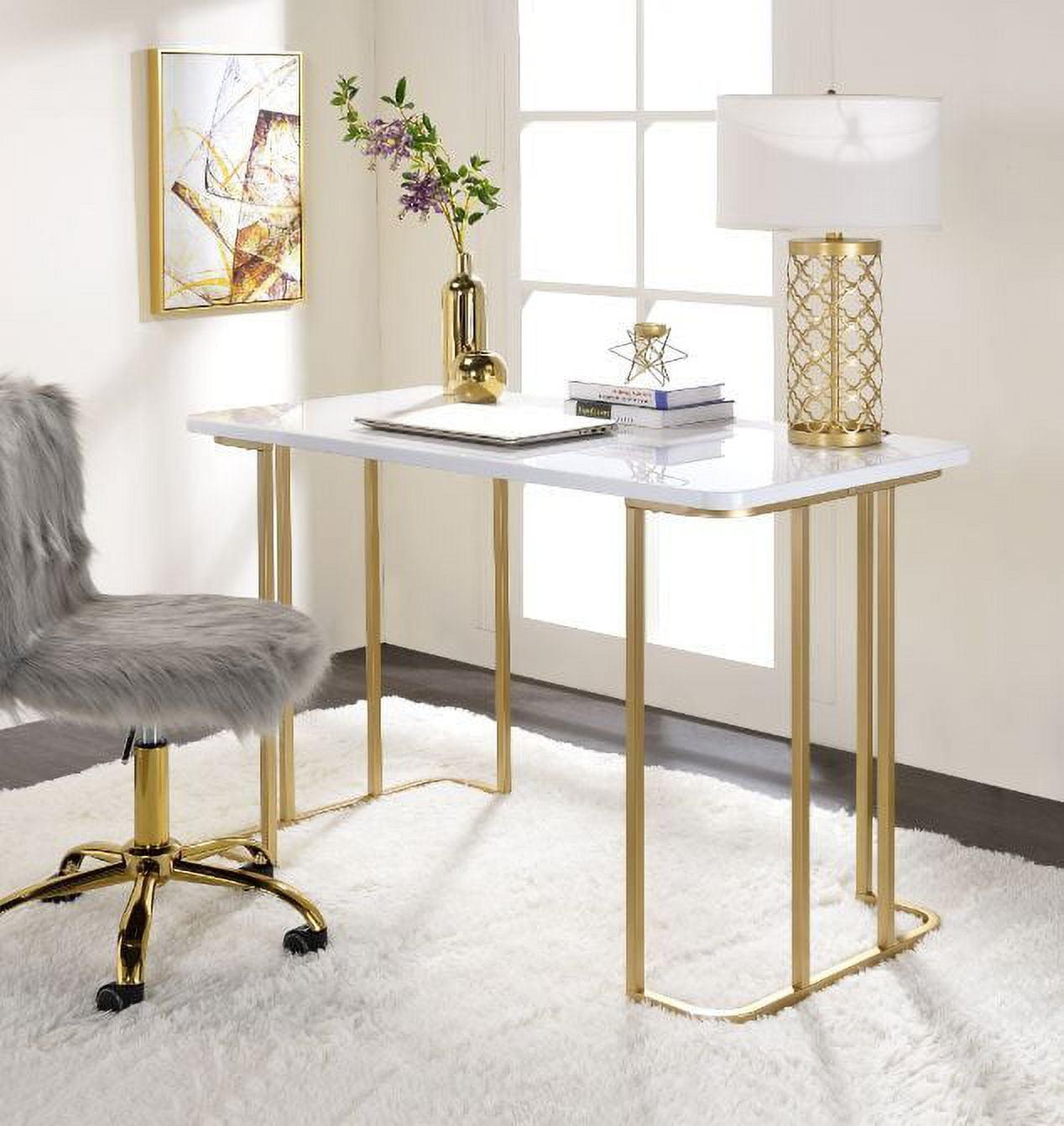 White and Gold Finish 48" Modern Writing Desk