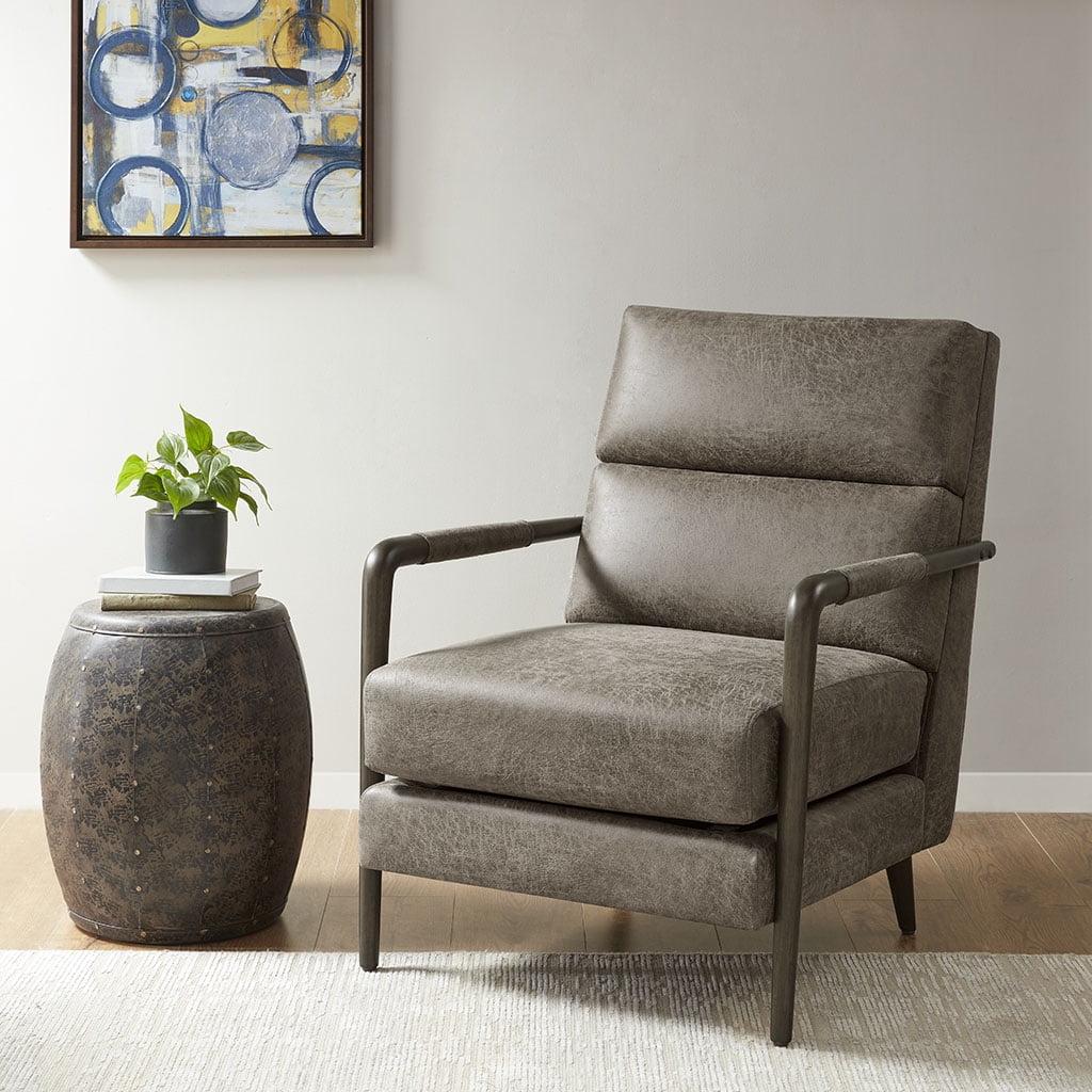 Brown Faux Leather and Wood Accent Chair