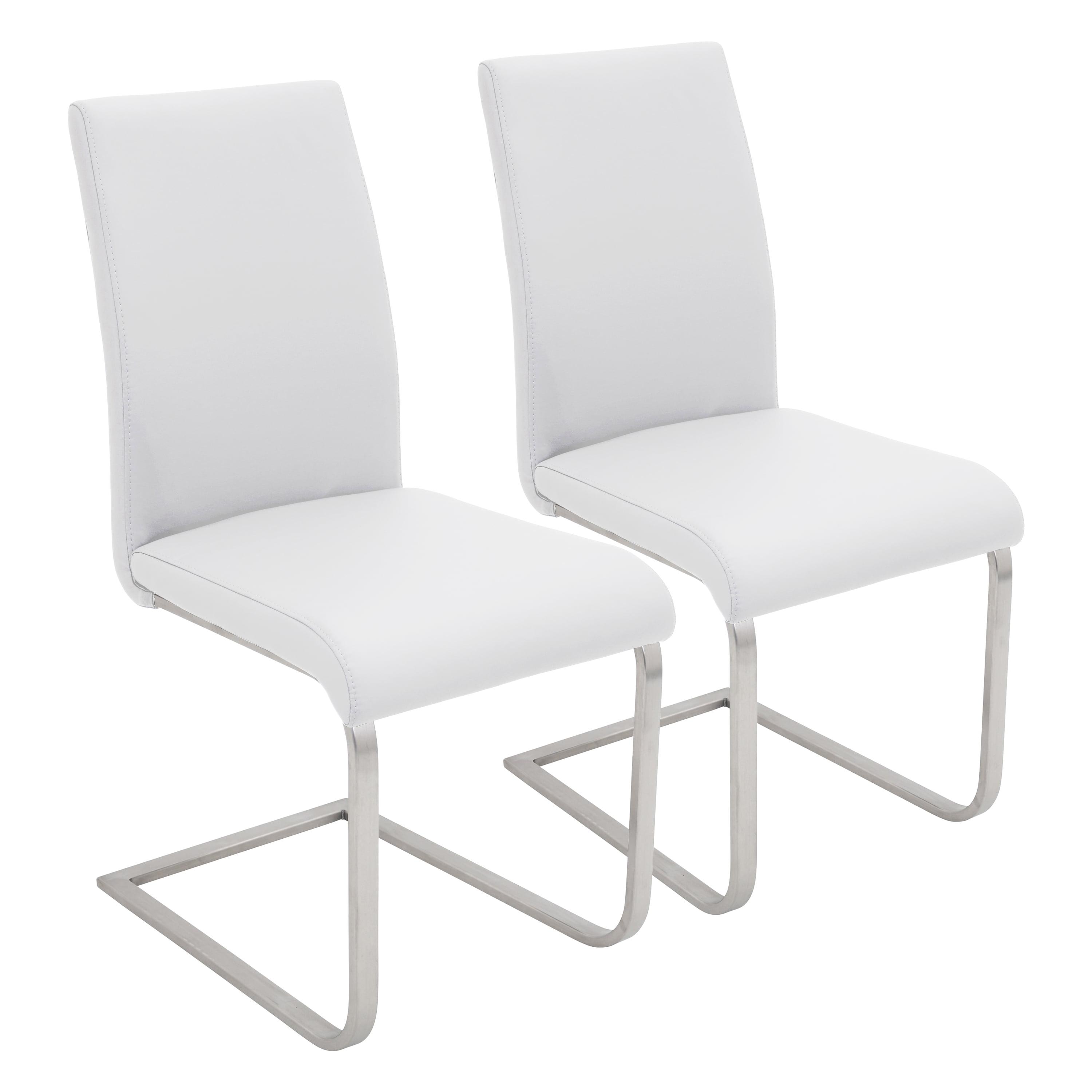 White Faux Leather Upholstered Parsons Side Chair with Metal Frame