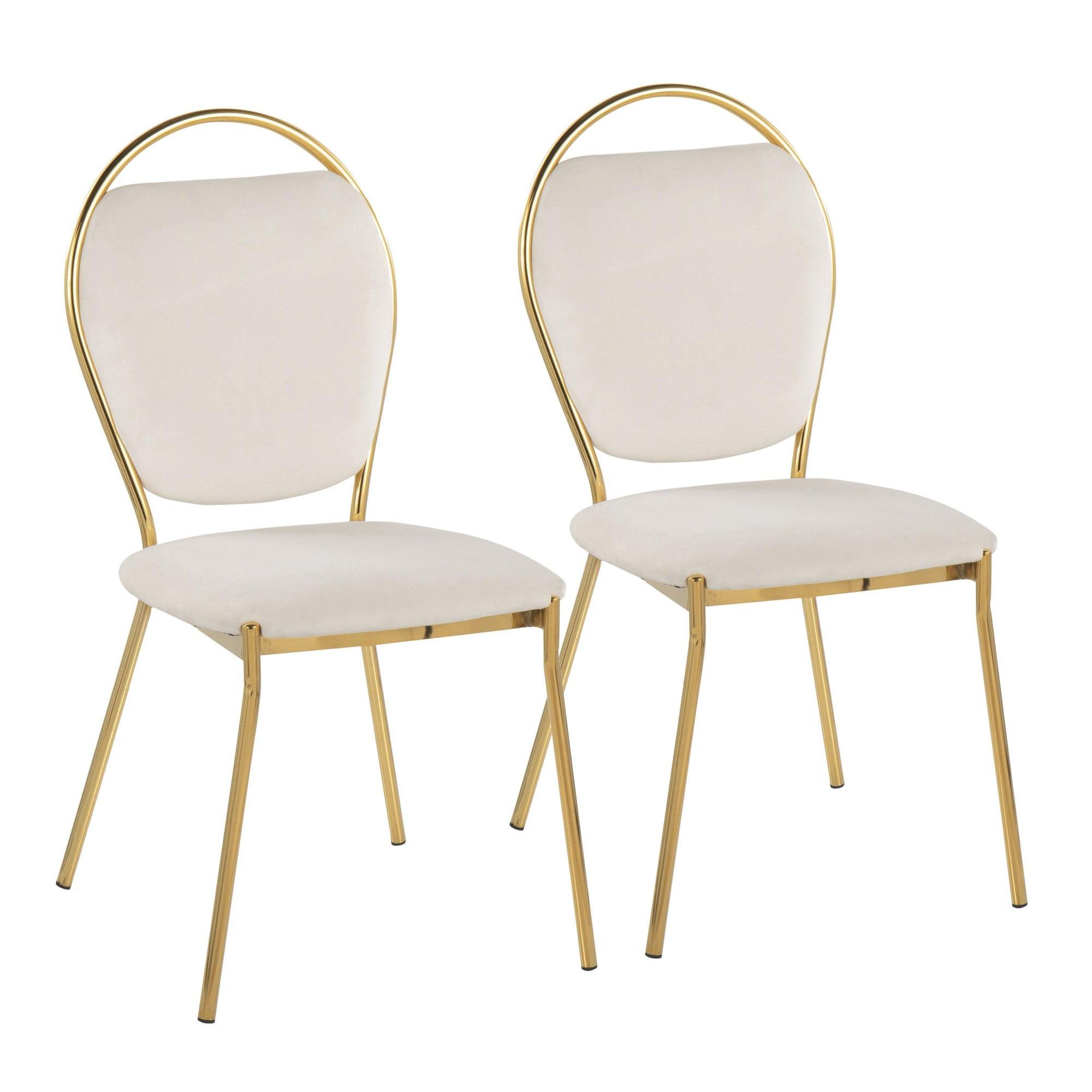 Lumisource Keyhole Contemporay/Glam Dining Chair in Gold Metal and Green Velvet - Set of 2