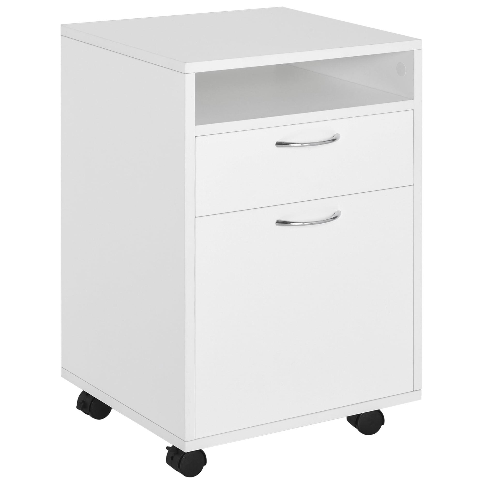 HOMCOM Mobile Storage Cabinet Organizer with Drawer and Cabinet, Printer Stand with Castors