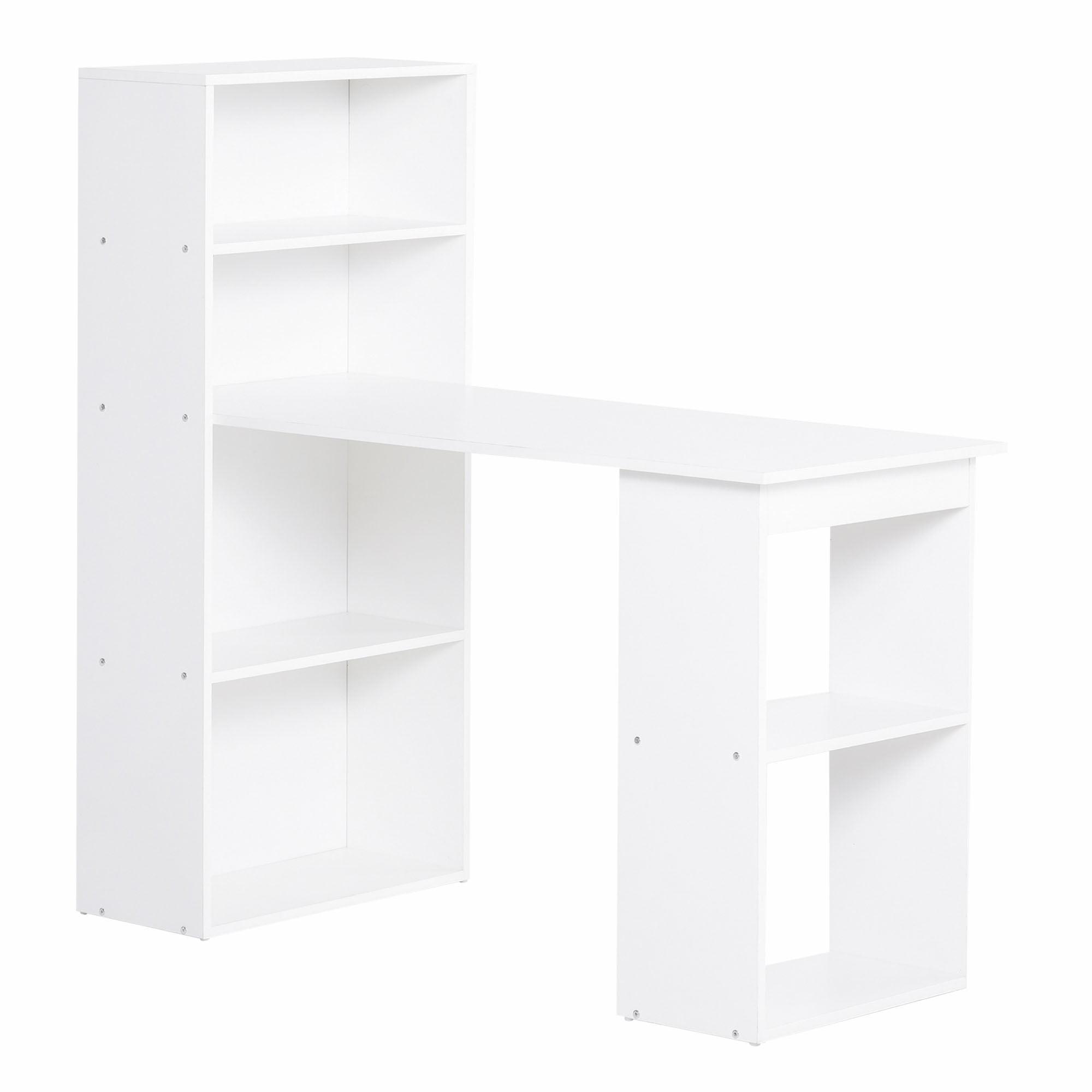 White Wood Office Desk with 6-Tier Shelves, 47"